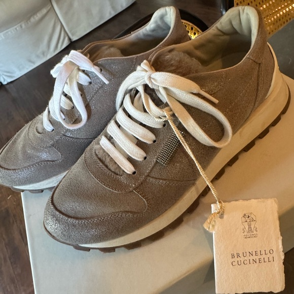 Brunello Cucinelli Tan and White Sneakers - Picture 3 of 16